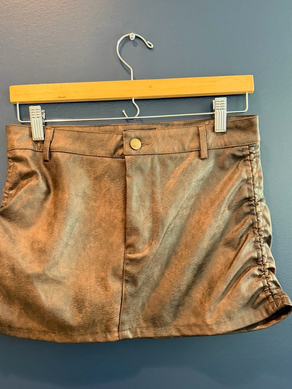 Fashion Nova Brown Faux Leather Mini Skirt with Side Ruching